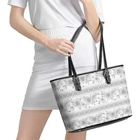 Samoa White Sunday Leather Tote Bag Samoan Tapa White Hibiscus - Polynesian Pride