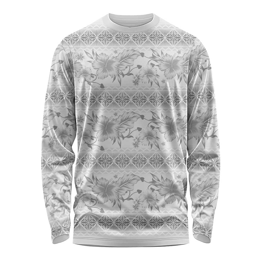 Samoa White Sunday Long Sleeve Shirt Samoan Tapa White Hibiscus - Polynesian Pride