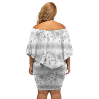 Samoa White Sunday Off Shoulder Short Dress Samoan Tapa White Hibiscus - Polynesian Pride