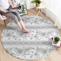 Samoa White Sunday Round Carpet Samoan Tapa White Hibiscus - Polynesian Pride