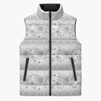 Samoa White Sunday Sleeveless Puffer Jacket Samoan Tapa White Hibiscus - Polynesian Pride