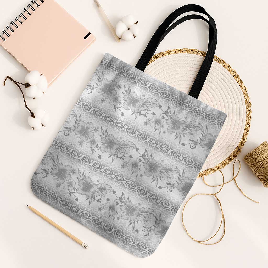 Samoa White Sunday Tote Bag Samoan Tapa White Hibiscus - Polynesian Pride