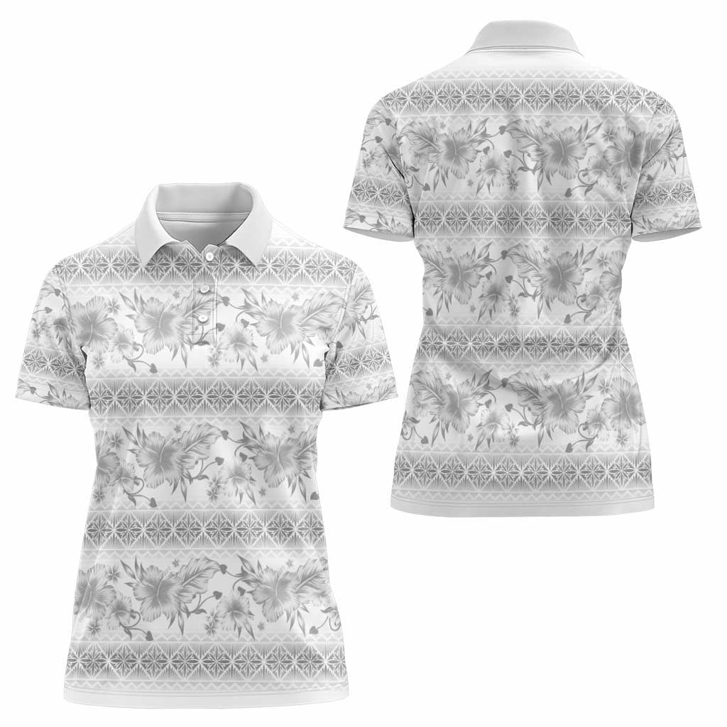 Samoa White Sunday Women Polo Shirt Samoan Tapa White Hibiscus - Polynesian Pride