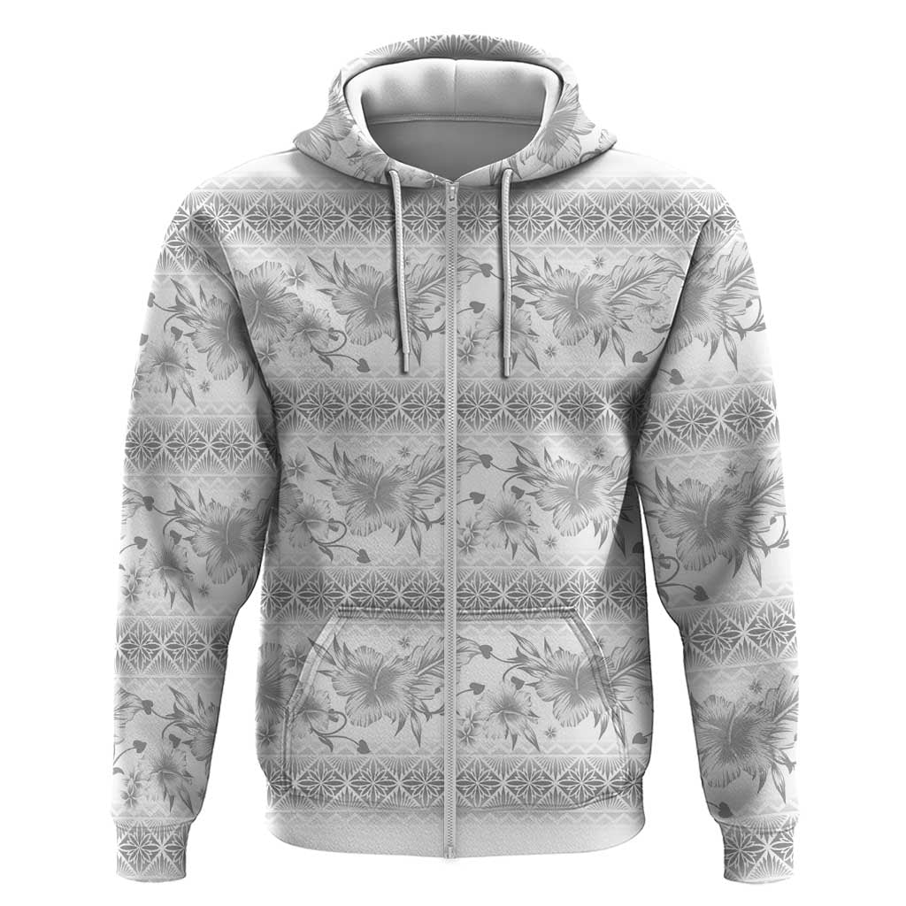 Samoa White Sunday Zip Hoodie Samoan Tapa White Hibiscus - Polynesian Pride