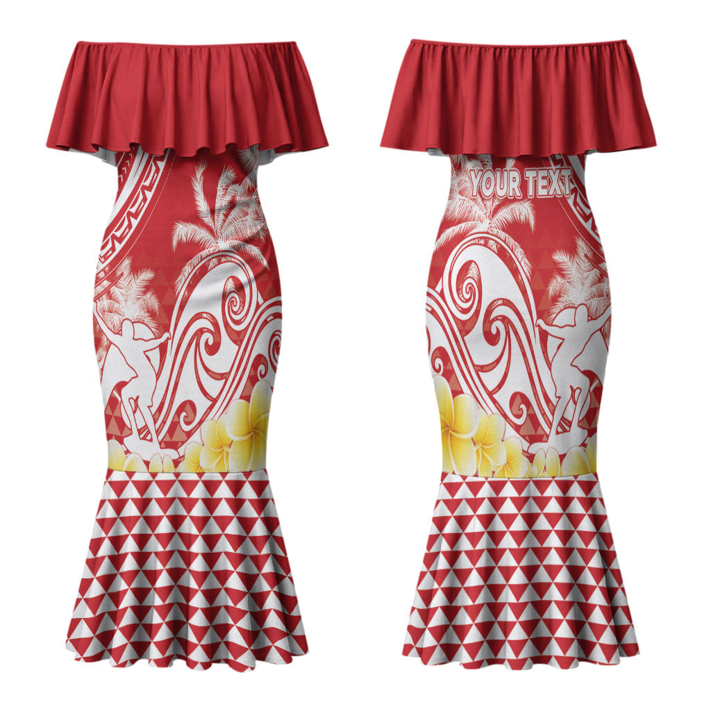 Personalised Tahiti Surfing Family Matching Mermaid Dress and Hawaiian Shirt Polynesian Style LT05 Mom's Dress Red - Polynesian Pride