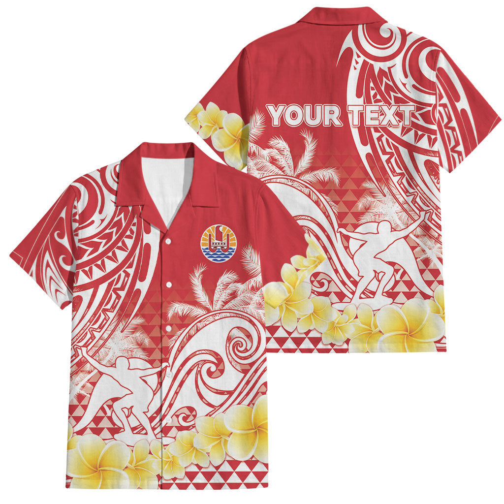 Personalised Tahiti Surfing Family Matching Off Shoulder Short Dress and Hawaiian Shirt Polynesian Style LT05 Dad's Shirt - Short Sleeve Red - Polynesian Pride