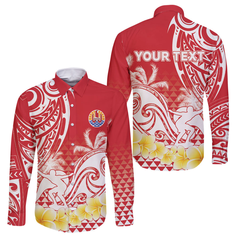 Personalised Tahiti Surfing Family Matching Short Sleeve Bodycon Dress and Hawaiian Shirt Polynesian Style LT05 Dad's Shirt - Long Sleeve Red - Polynesian Pride