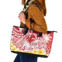Personalised Tahiti Surfing Leather Tote Bag Polynesian Style LT05 Red - Polynesian Pride