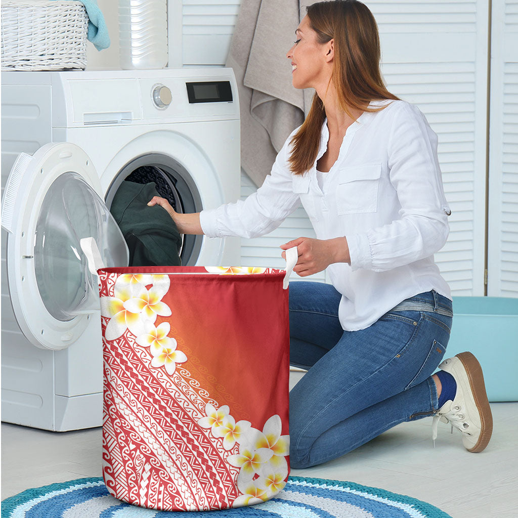 Tahiti Plumeria Tribal Pattern Laundry Basket Wave Style Red LT05 - Polynesian Pride