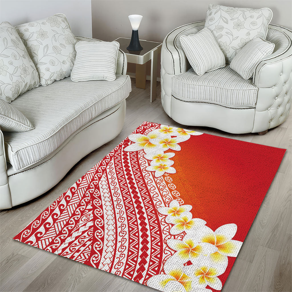 Tahiti Plumeria Tribal Pattern Area Rug Wave Style Red LT05 - Polynesian Pride