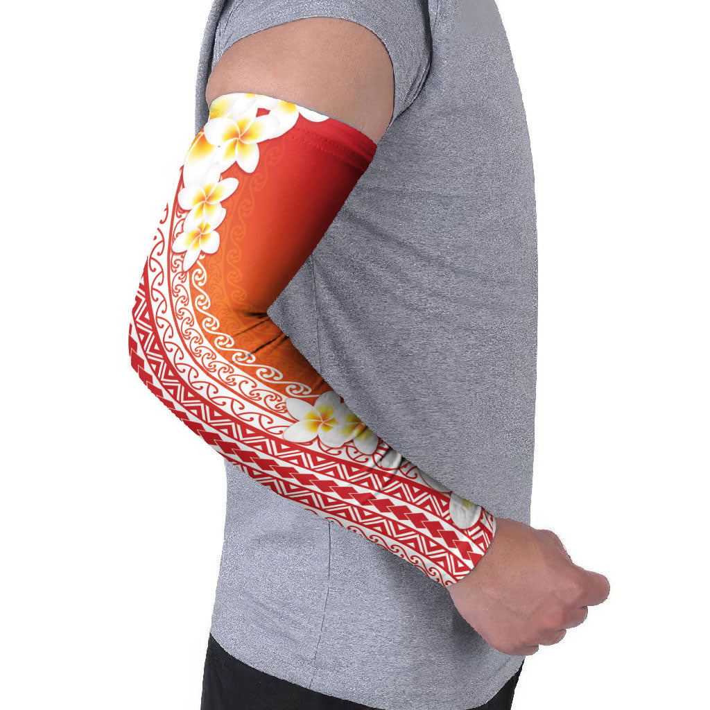 Tahiti Plumeria Tribal Pattern Arm Sleeves Wave Style Red LT05 - Polynesian Pride