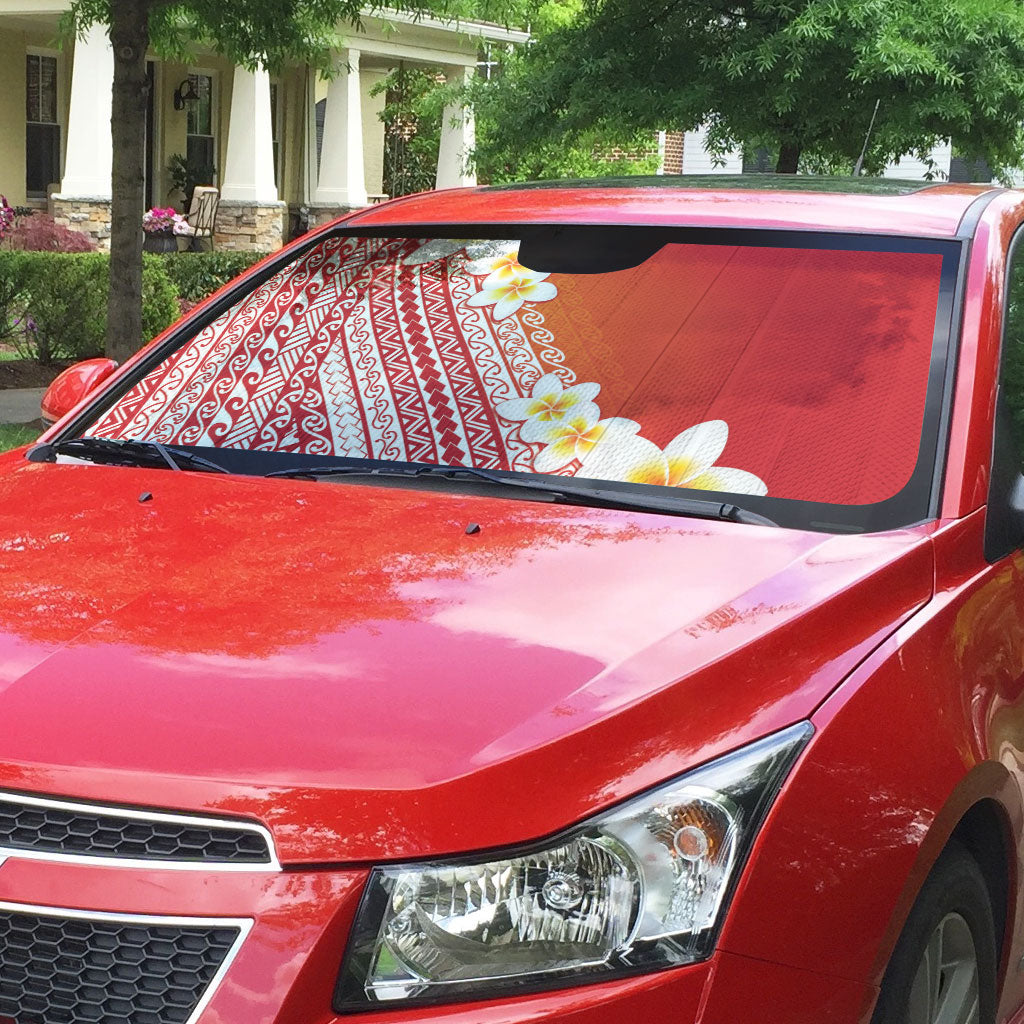Tahiti Plumeria Tribal Pattern Auto Sun Shade Wave Style Red LT05 - Polynesian Pride