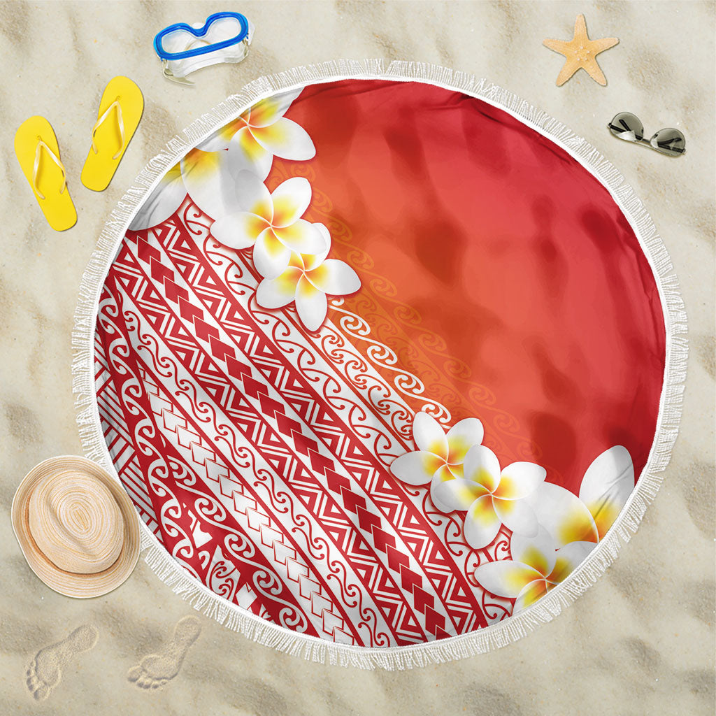 Tahiti Plumeria Tribal Pattern Beach Blanket Wave Style Red LT05 One Size 150cm Red - Polynesian Pride