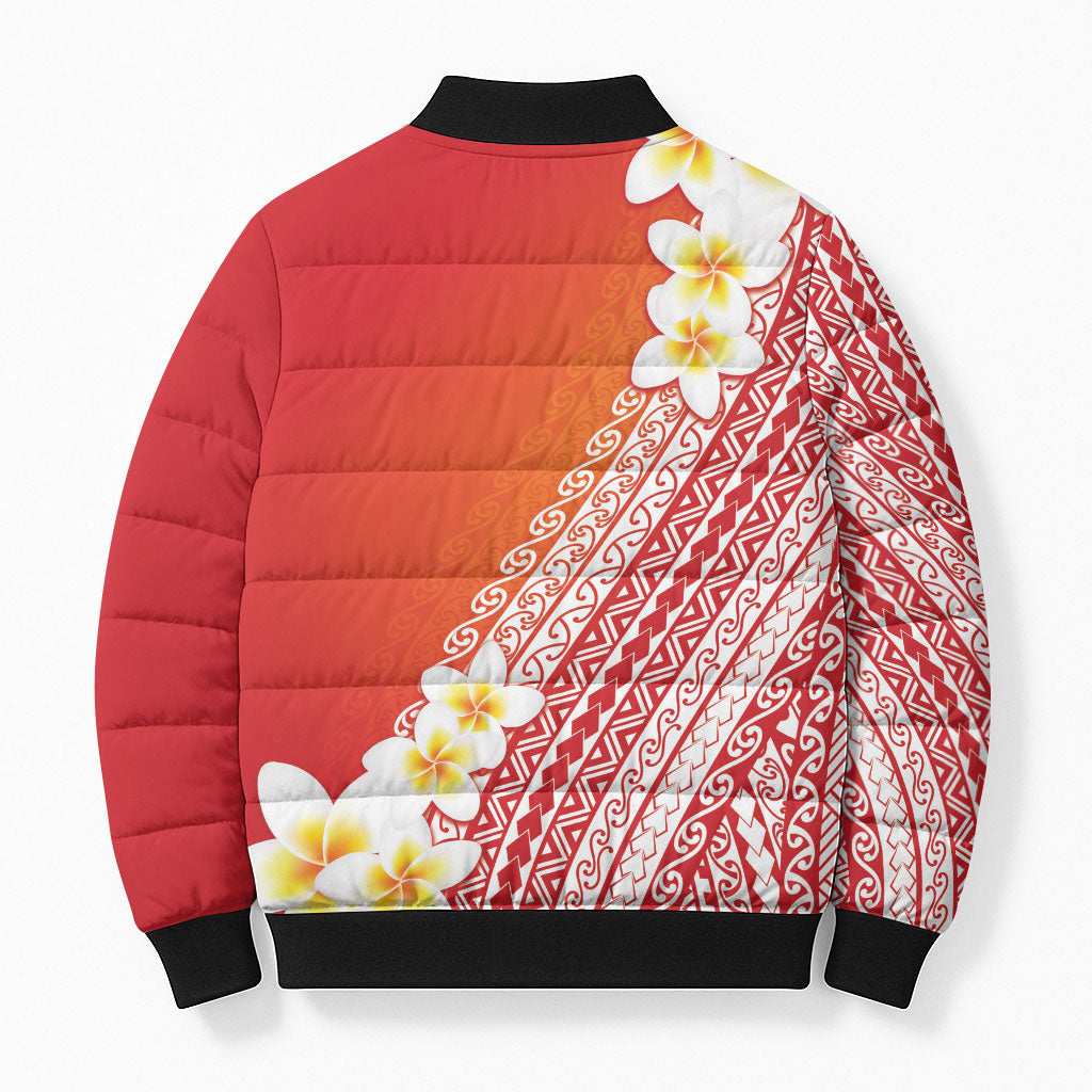 Tahiti Plumeria Tribal Pattern Bomber Puffer Jacket Wave Style Red LT05 - Polynesian Pride