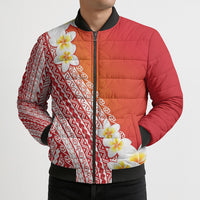 Tahiti Plumeria Tribal Pattern Bomber Puffer Jacket Wave Style Red LT05 - Polynesian Pride
