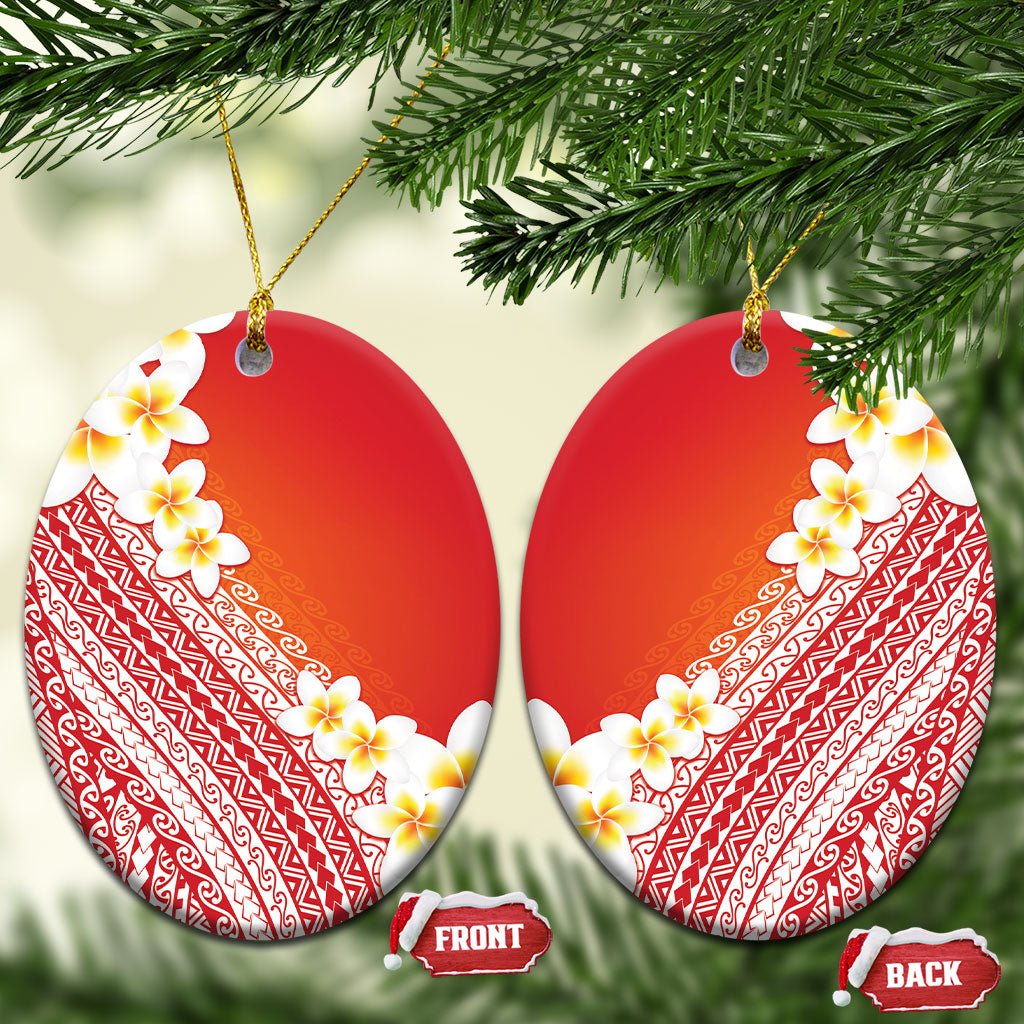 Tahiti Plumeria Tribal Pattern Ceramic Ornament Wave Style Red