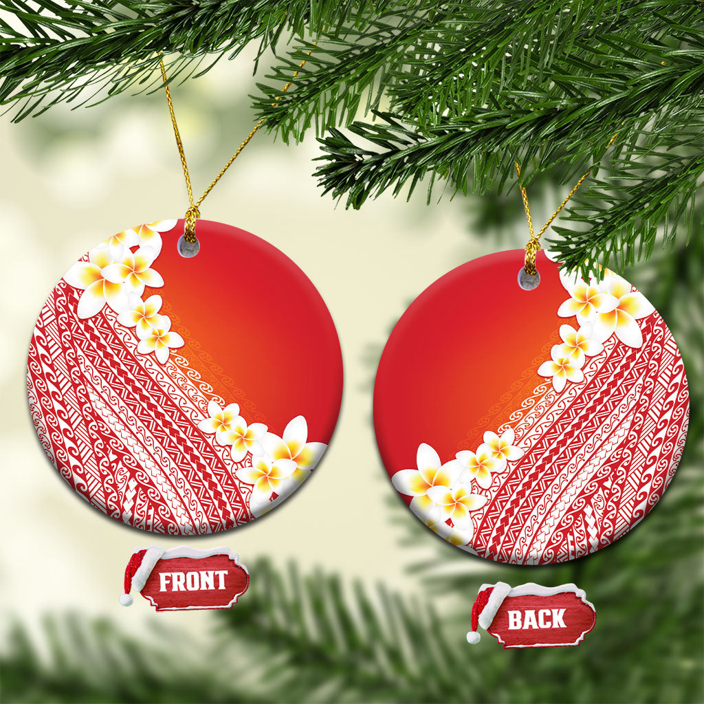 Tahiti Plumeria Tribal Pattern Ceramic Ornament Wave Style Red