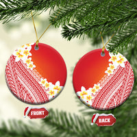 Tahiti Plumeria Tribal Pattern Ceramic Ornament Wave Style Red