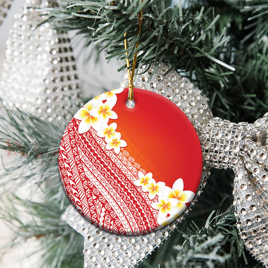 Tahiti Plumeria Tribal Pattern Ceramic Ornament Wave Style Red