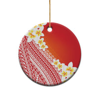 Tahiti Plumeria Tribal Pattern Ceramic Ornament Wave Style Red