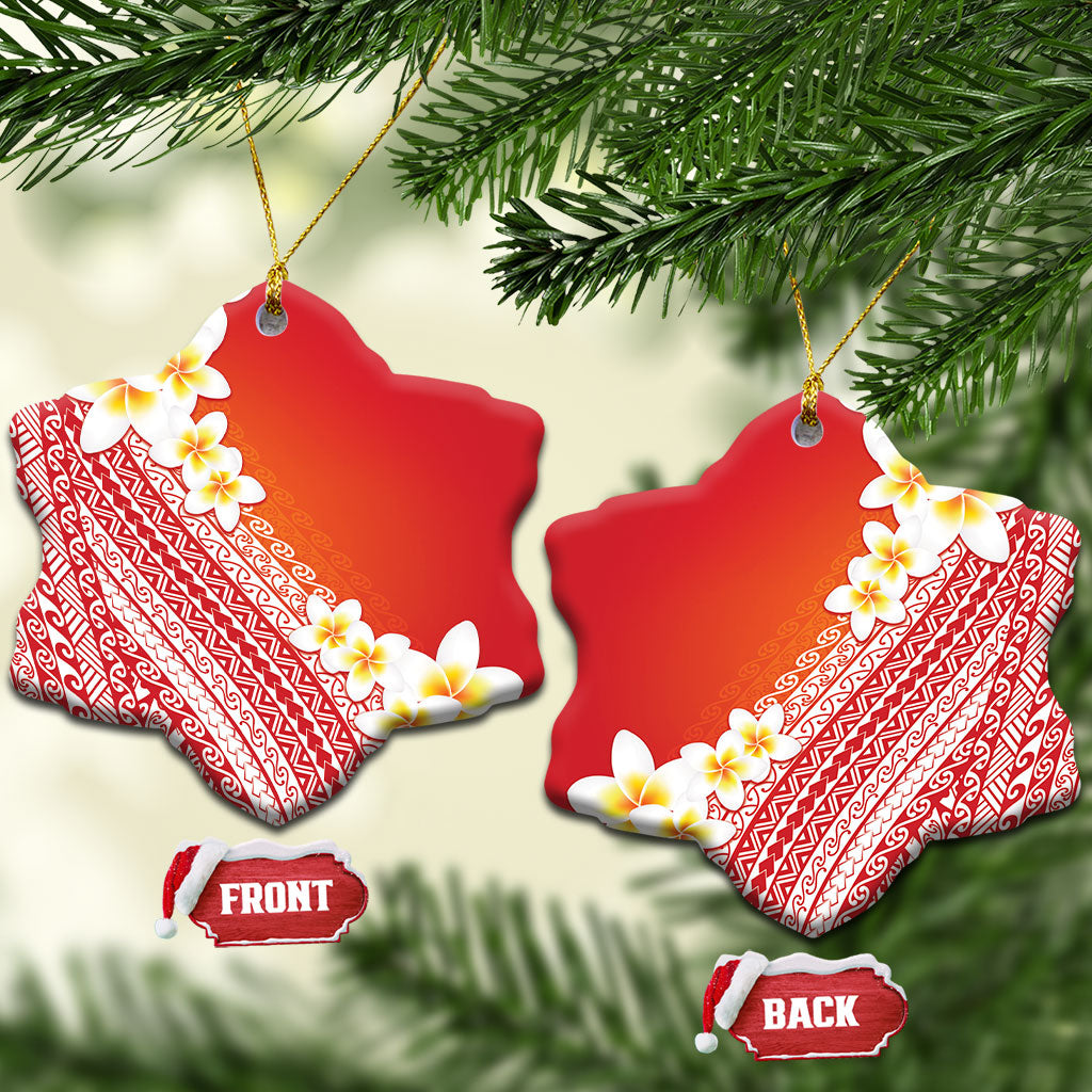 Tahiti Plumeria Tribal Pattern Ceramic Ornament Wave Style Red