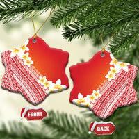 Tahiti Plumeria Tribal Pattern Ceramic Ornament Wave Style Red