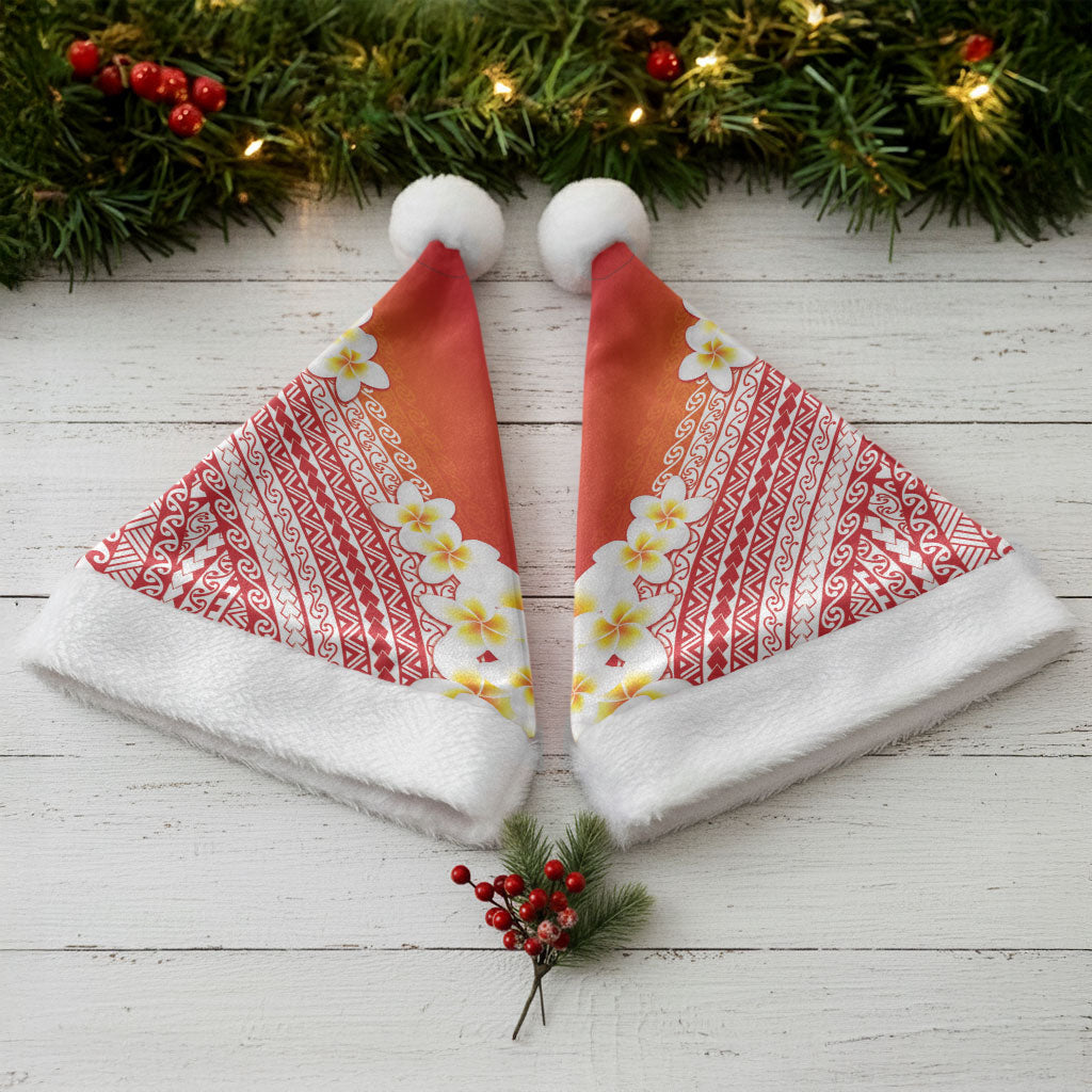 Tahiti Plumeria Tribal Pattern Christmas Santa Hat Wave Style Red