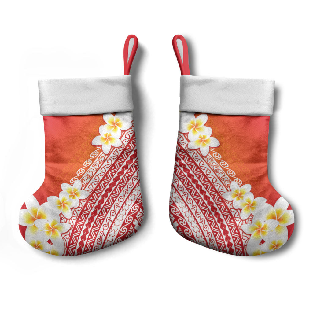 Tahiti Plumeria Tribal Pattern Christmas Stocking Wave Style Red