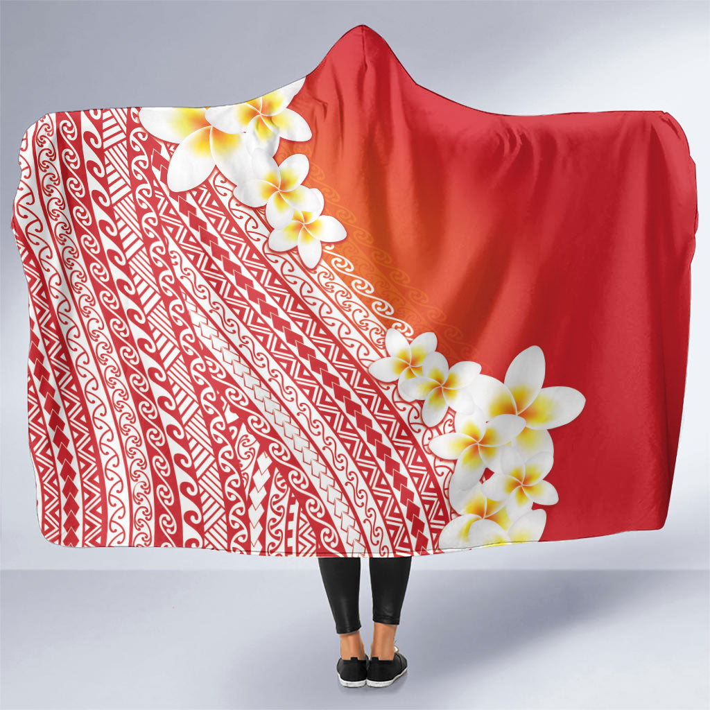 Tahiti Plumeria Tribal Pattern Hooded Blanket Wave Style Red LT05 One Size Red - Polynesian Pride