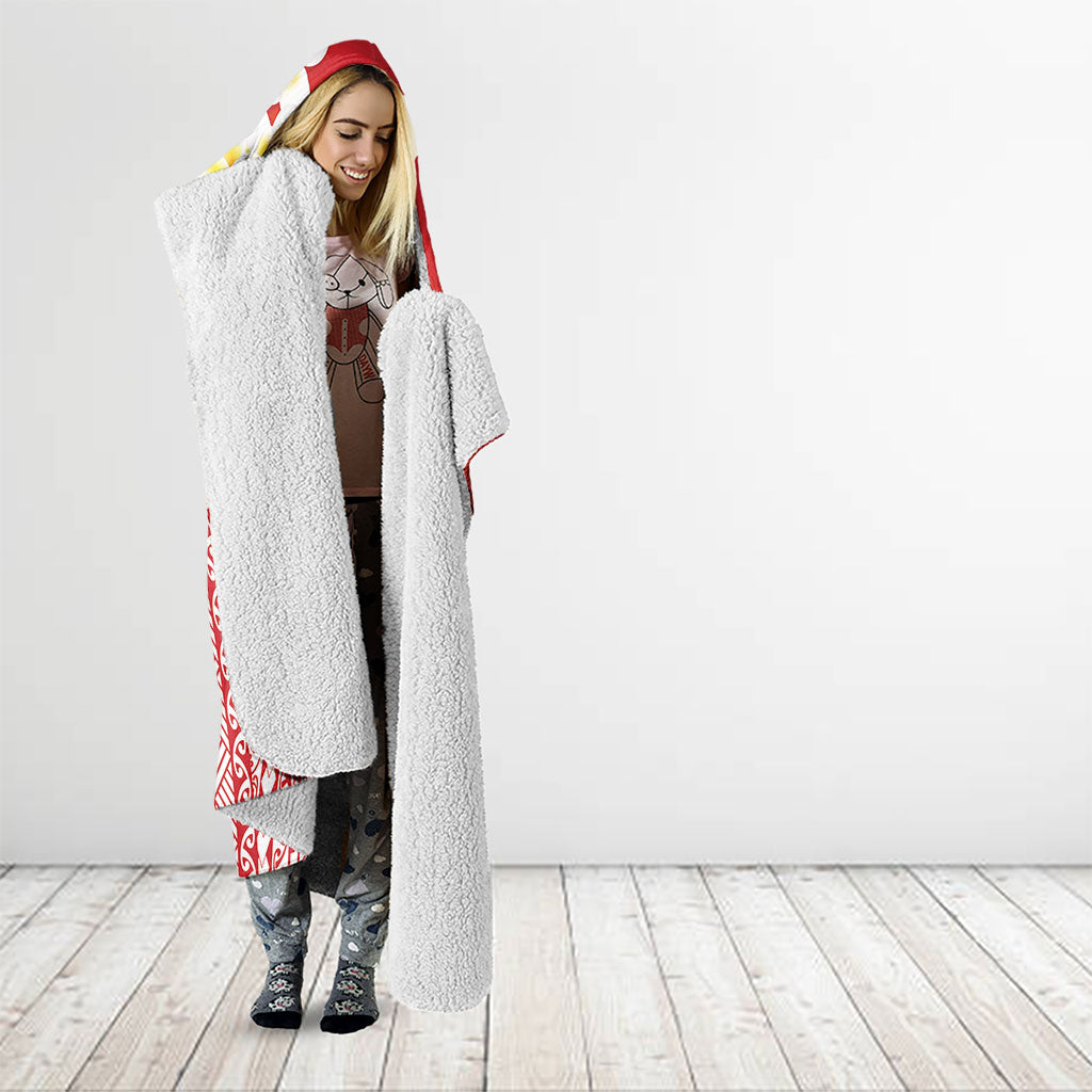Tahiti Plumeria Tribal Pattern Hooded Blanket Wave Style Red LT05 - Polynesian Pride