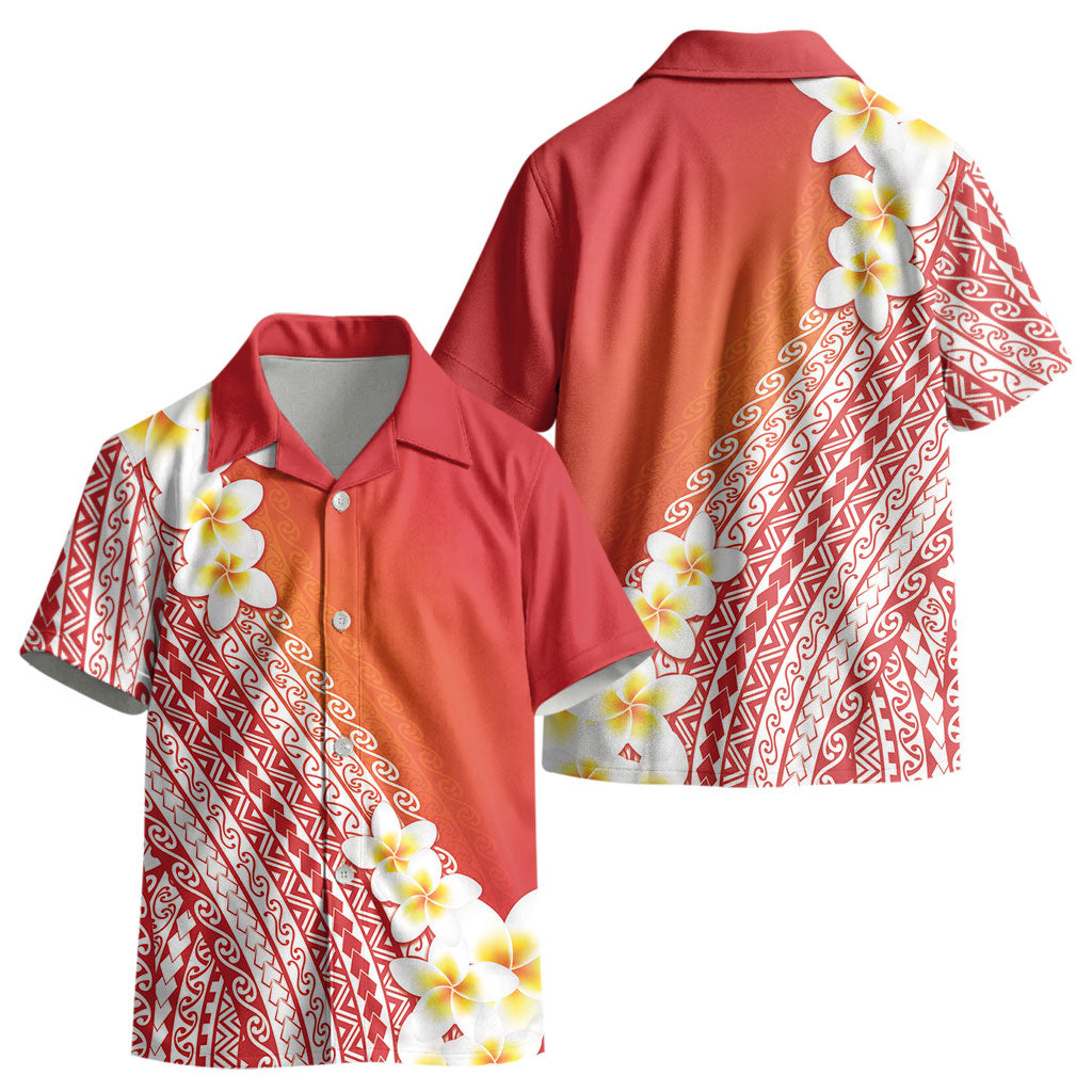 Tahiti Plumeria Tribal Pattern Kid Hawaiian Shirt Wave Style Red LT05 - Polynesian Pride