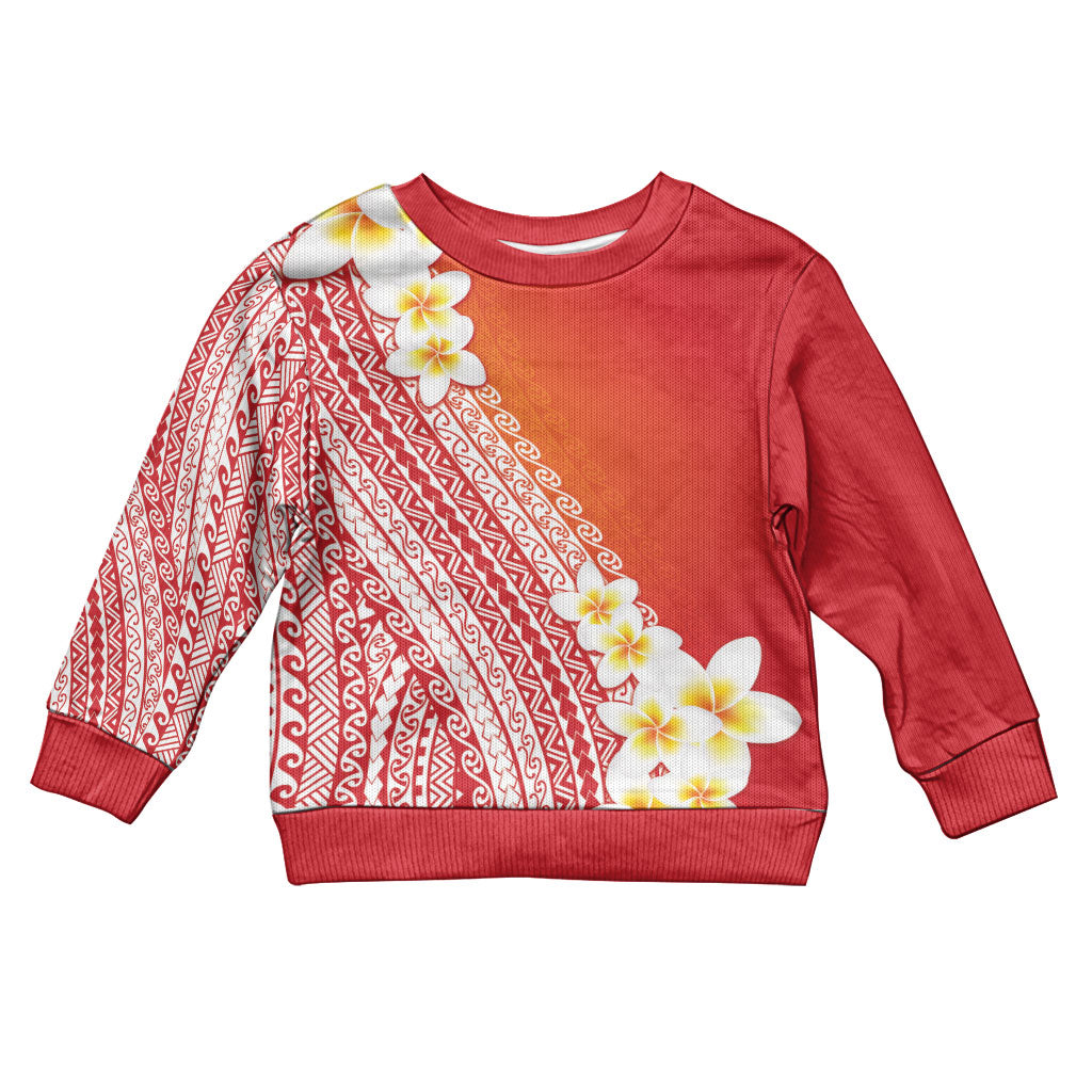 Tahiti Plumeria Tribal Pattern Kid Ugly Christmas Sweater Wave Style Red