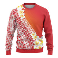 Tahiti Plumeria Tribal Pattern Ugly Christmas Sweater Wave Style Red