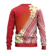 Tahiti Plumeria Tribal Pattern Ugly Christmas Sweater Wave Style Red