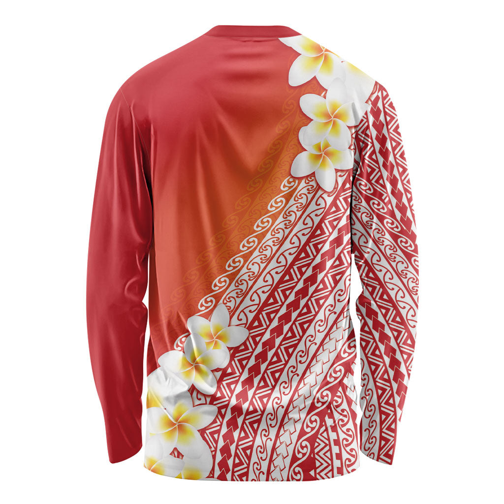 Tahiti Plumeria Tribal Pattern Long Sleeve Shirt Wave Style Red LT05 - Polynesian Pride