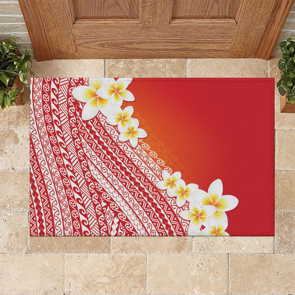 Tahiti Plumeria Tribal Pattern Rubber Doormat Wave Style Red LT05 Red - Polynesian Pride