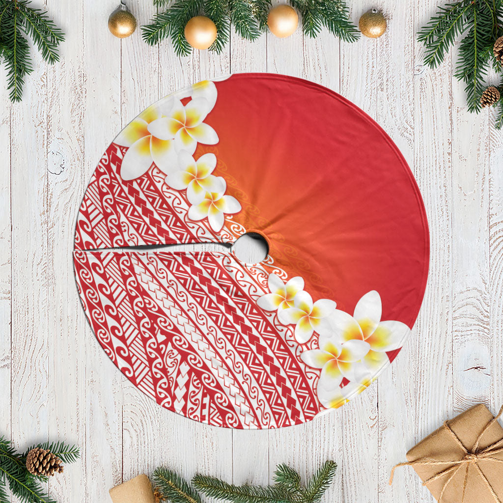 Tahiti Plumeria Tribal Pattern Tree Skirt Wave Style Red