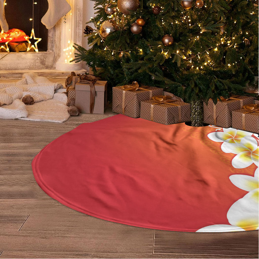 Tahiti Plumeria Tribal Pattern Tree Skirt Wave Style Red