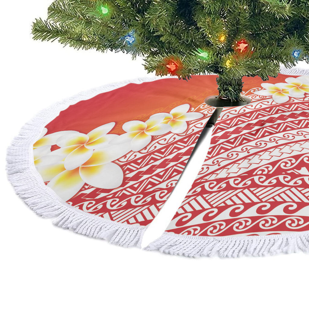Tahiti Plumeria Tribal Pattern Tree Skirt Wave Style Red