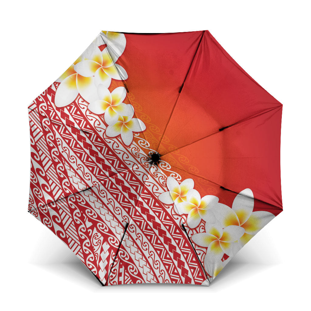 Tahiti Plumeria Tribal Pattern Umbrella Wave Style Red LT05 One Size Folded 11.42 inch Opened Diameter 37.4 inch Red - Polynesian Pride