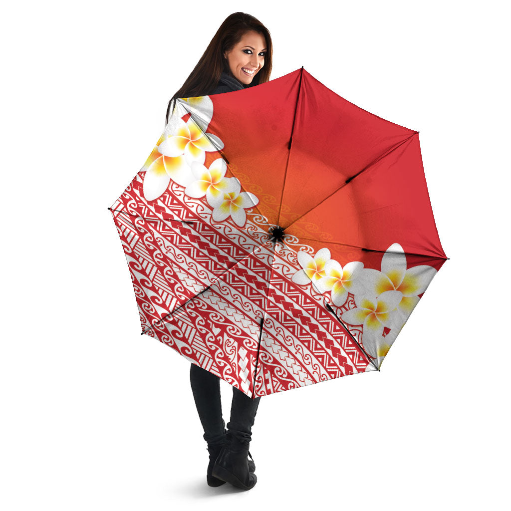 Tahiti Plumeria Tribal Pattern Umbrella Wave Style Red LT05 - Polynesian Pride