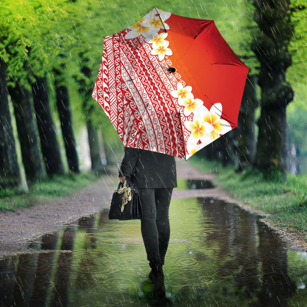 Tahiti Plumeria Tribal Pattern Umbrella Wave Style Red LT05 - Polynesian Pride