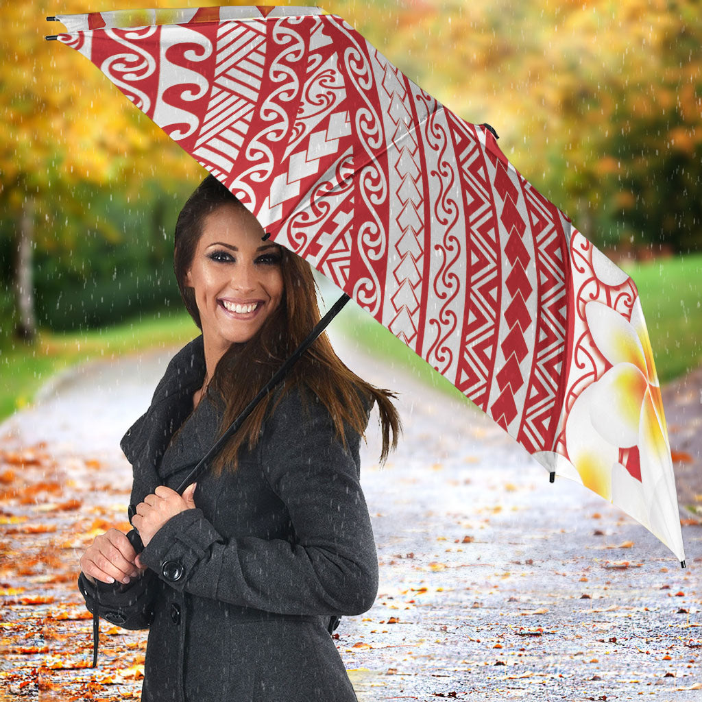 Tahiti Plumeria Tribal Pattern Umbrella Wave Style Red LT05 - Polynesian Pride