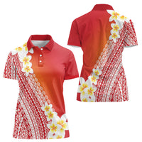 Tahiti Plumeria Tribal Pattern Women Polo Shirt Wave Style Red LT05 - Polynesian Pride