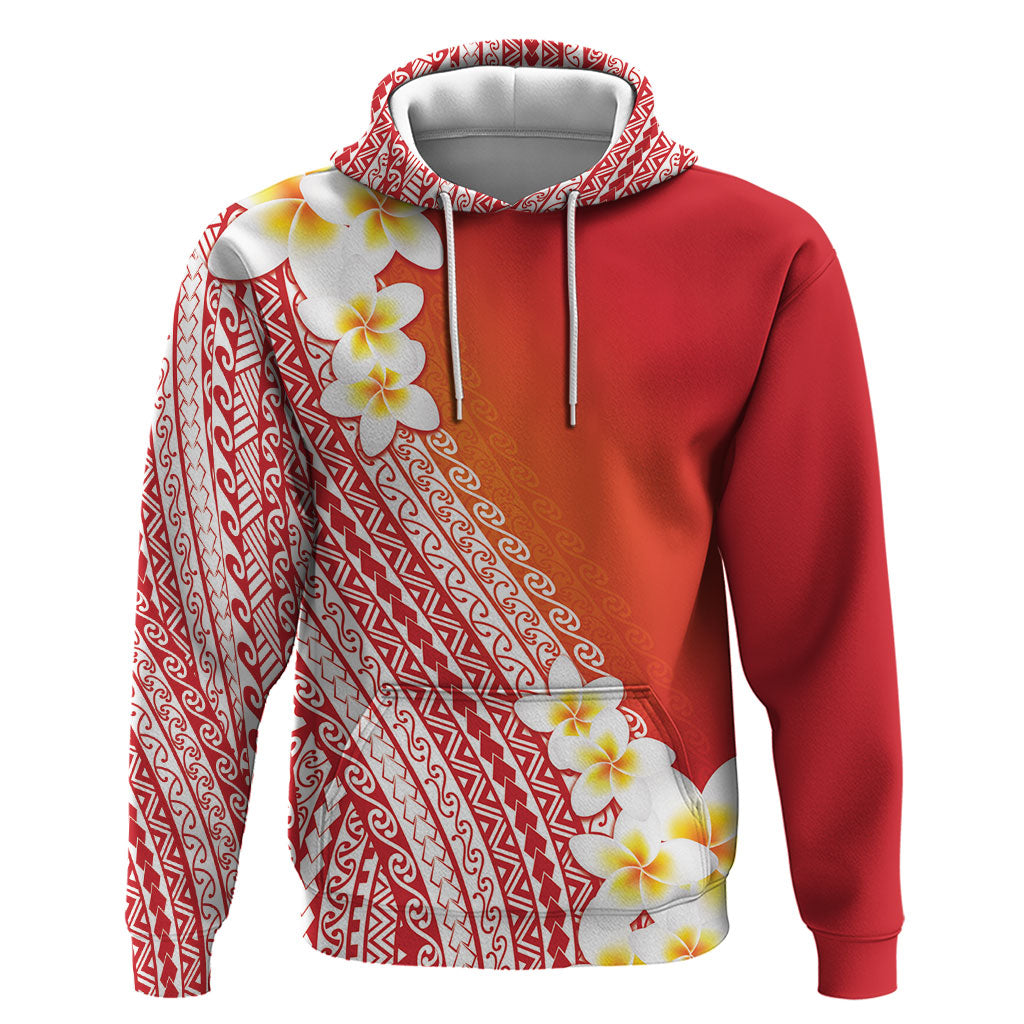 Tahiti Plumeria Tribal Pattern Zip Hoodie Wave Style Red LT05 Pullover Hoodie Red - Polynesian Pride