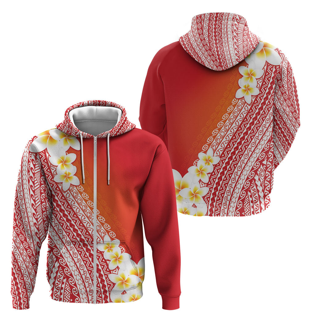 Tahiti Plumeria Tribal Pattern Zip Hoodie Wave Style Red LT05 - Polynesian Pride