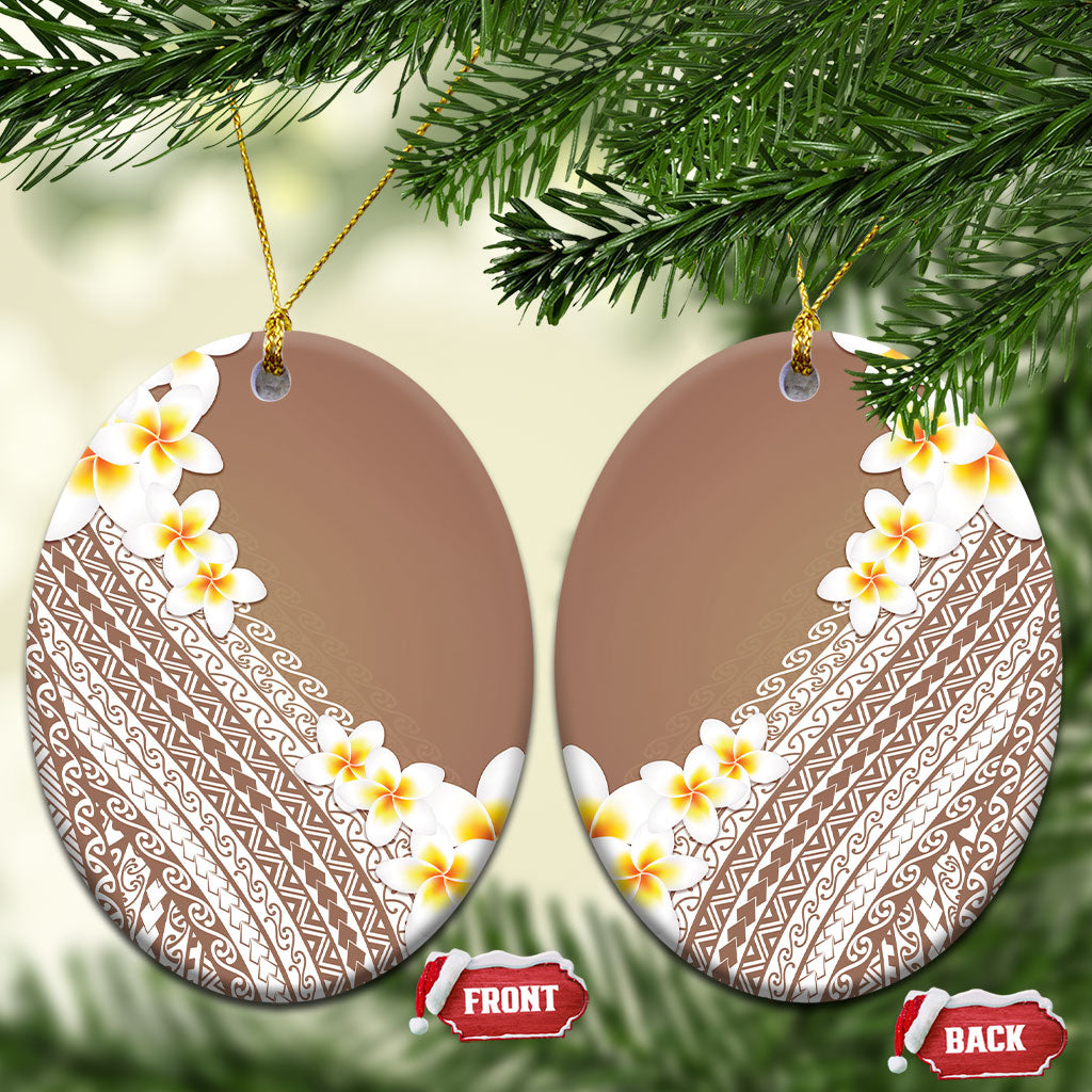Tahiti Plumeria Tribal Pattern Ceramic Ornament Wave Style Brown