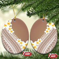 Tahiti Plumeria Tribal Pattern Ceramic Ornament Wave Style Brown