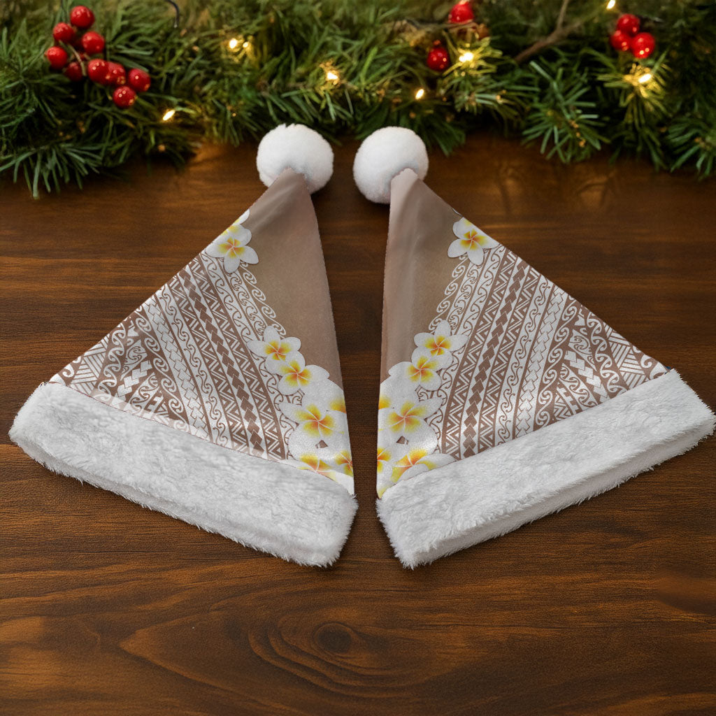 Tahiti Plumeria Tribal Pattern Christmas Santa Hat Wave Style Brown