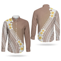 Tahiti Plumeria Tribal Pattern Couples Matching Puletasi and Long Sleeve Button Shirt Wave Style Brown LT05 - Polynesian Pride